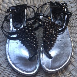 Patent Leather Beaded Sandals